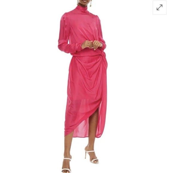 ZIMMERMANN Twist-Front Drape Washed-Silk Midi Dress Bright Pink Size 2 / US 8 - Picture 11 of 12